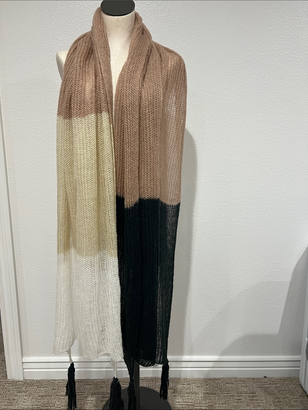 Express Neutral Colorblock Knit Throw Scarf - Black, Cream, Tan